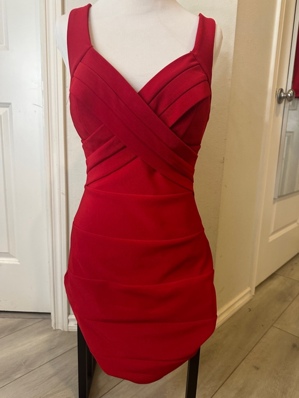 Emerald Sundae Red Sleeveless Bandage Mini Dress
